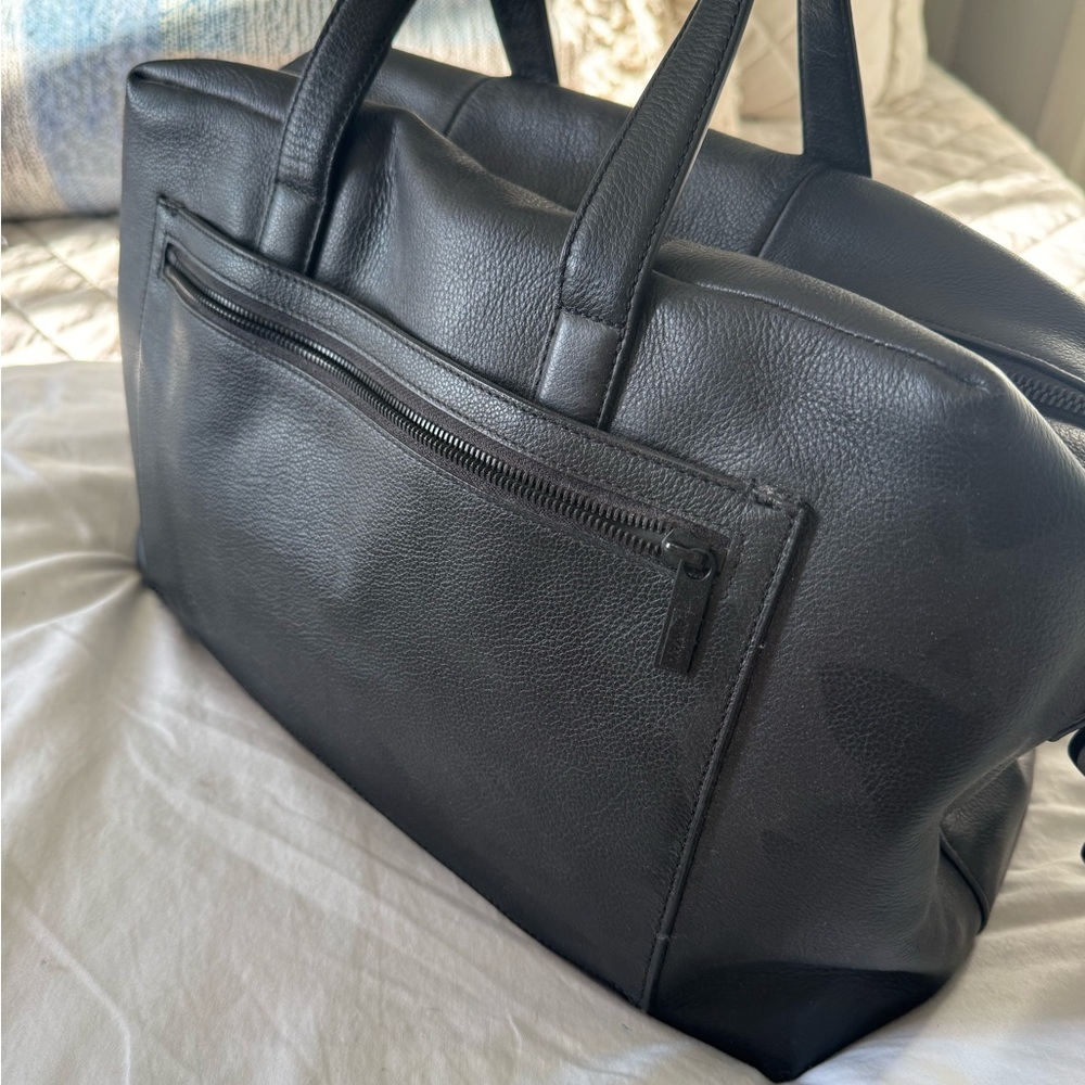 Away Everywhere Black Leather Weekender Duffel Bag - Travel Tote - Picture 3 of 5